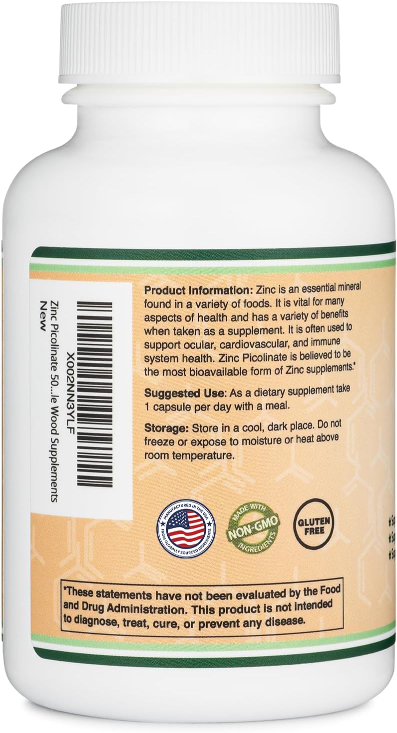 Double Wood zinc picolinate 50mg per capsule 300 capsules