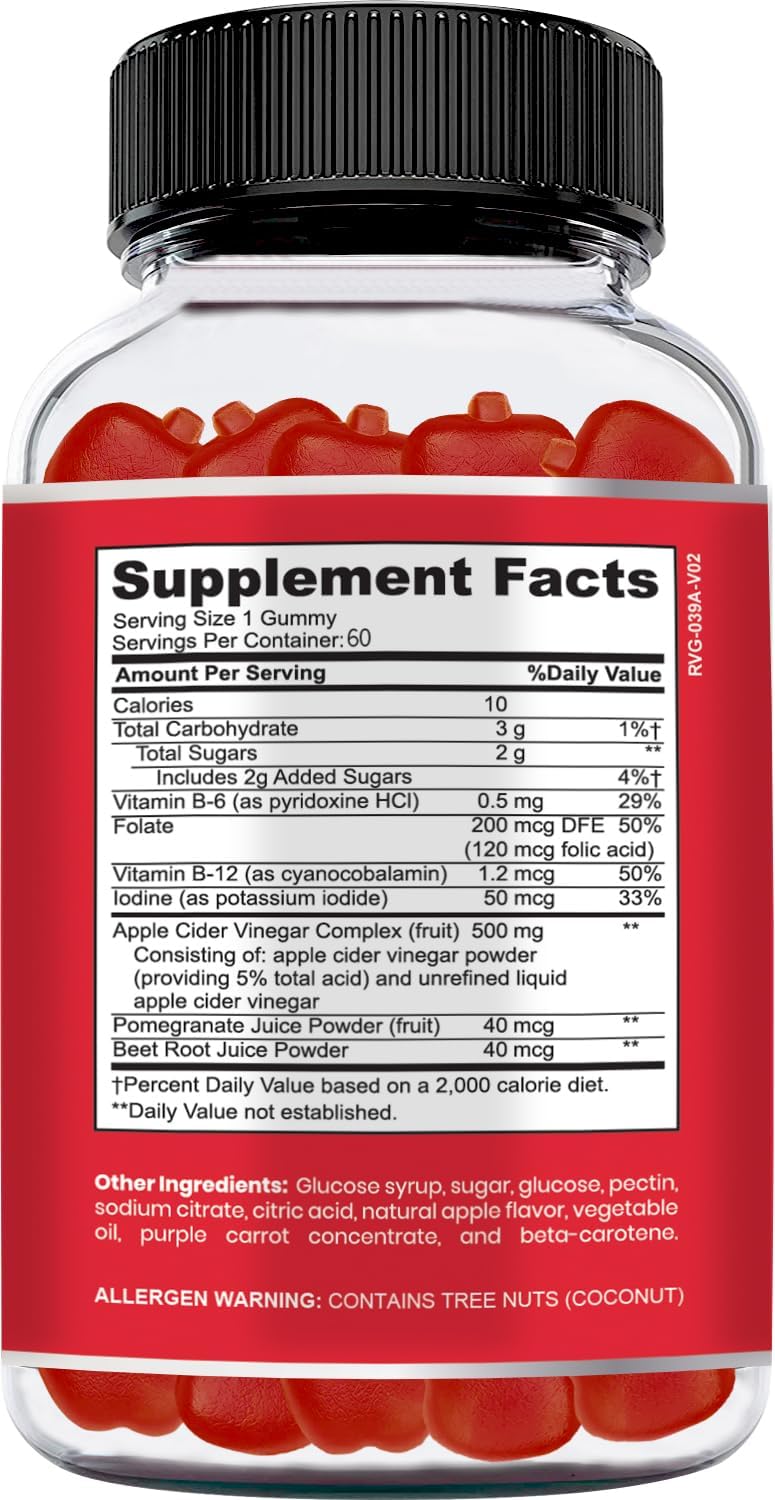 Apple Cider Vinegar Gummies for Kids, 60 Servings. Gluten Free, Vegan and Gelatin Free ACV Gummies