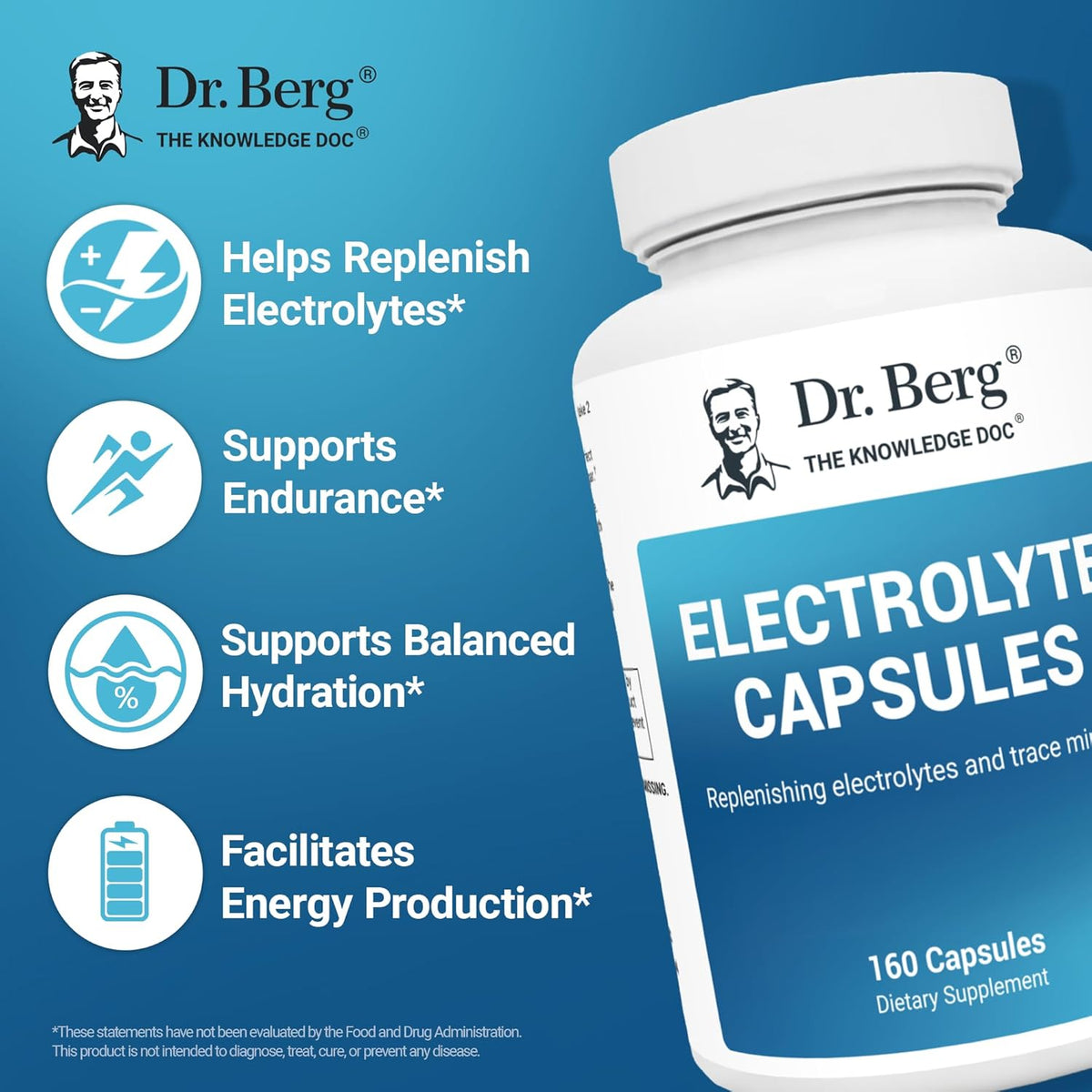Dr Berg Electrolyte Replenishing Electrolytes and Trace Minerals for Liquids Balance in The Body 160 Caps