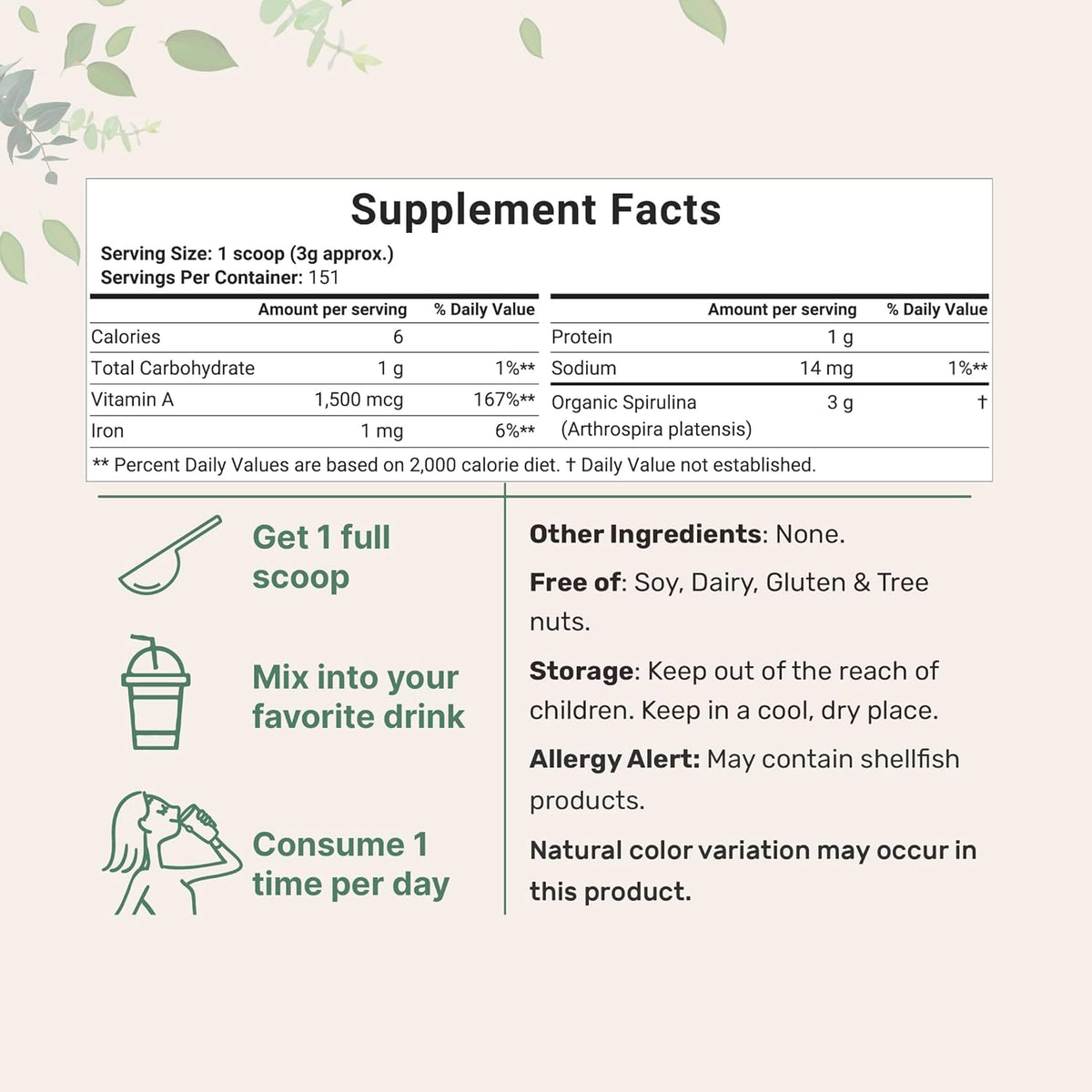 MicroIngredients Organic Spirulina Powder 454g
