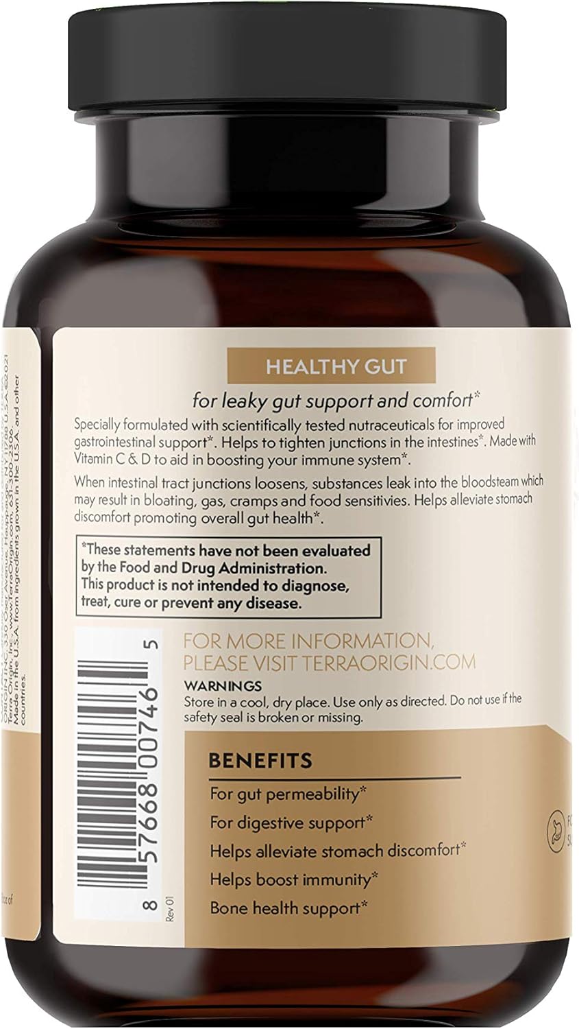 Terra Origin healthy Gut plus vitamins C & D, 90 capsules