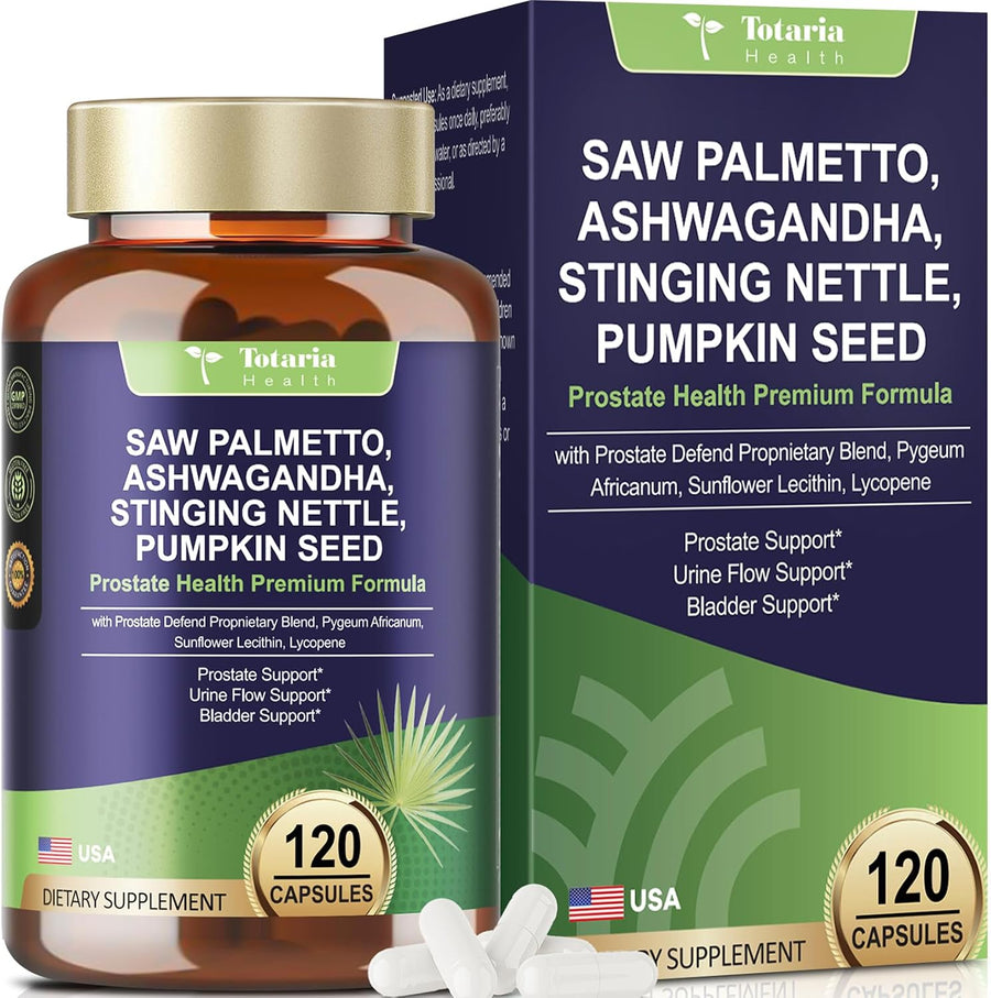 Totaria Saw Palmetto Ashwagandha Stinging Nettle Pumpkin Seed 120 Caps