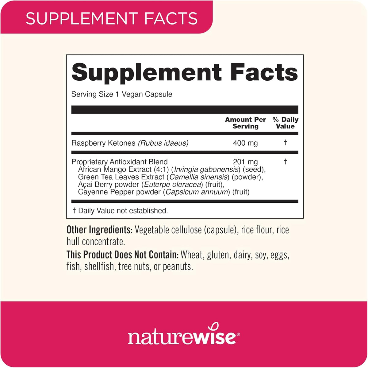 Naturewise Raspberry Ketones Plus 120 Veggie Capsules
