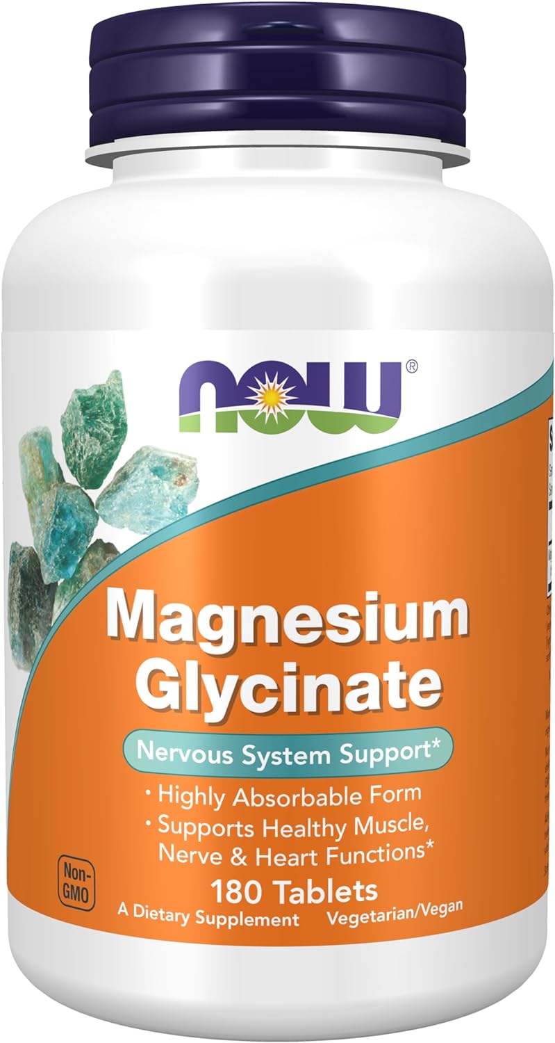 Nowfoods Magnesium Glycinate, Support Muscles and Nervous System& decrease Stress 180 Tablets