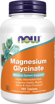 Nowfoods Magnesium Glycinate, Support Muscles and Nervous System& decrease Stress 180 Tablets