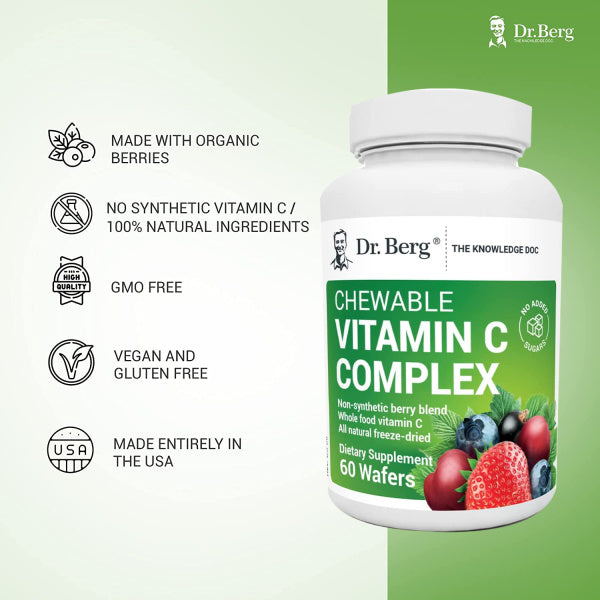 Dr Berg Chewable Vitamin C Complex, Vitamin C from Berries Antioxidants & Immune Booster 60 Wafers