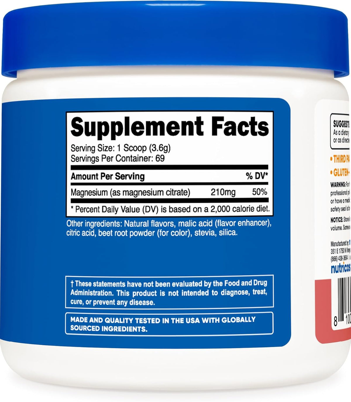 Nutricost Magnesium Citrate 210 mg 69 Servings 250g Fruit Raspberry Lemon Flavor
