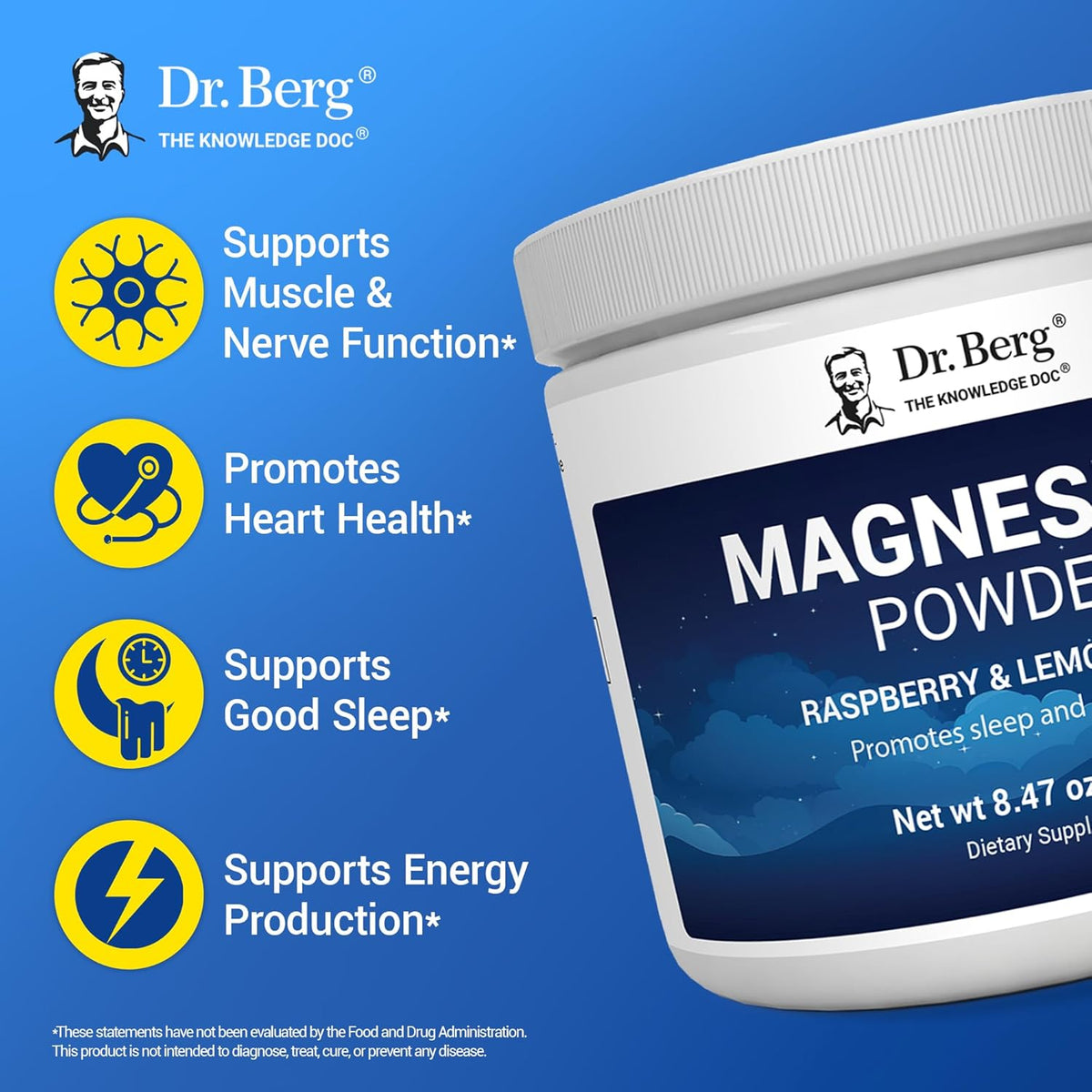 Dr Berg Magnesium Powder Raspberry & Lemon Flavour 235g
