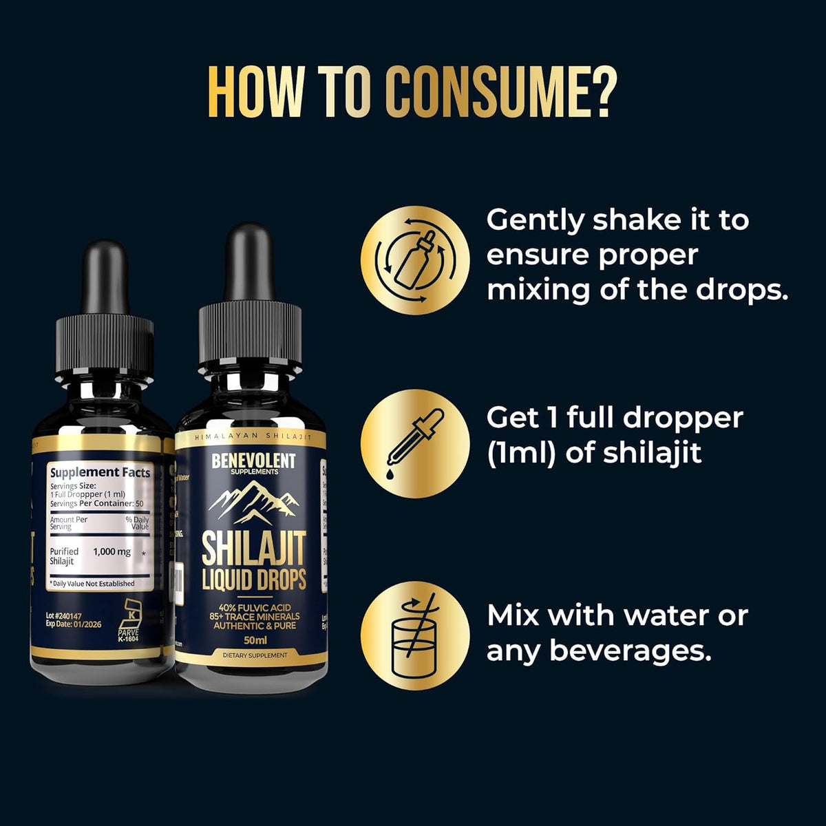 Benevolent Shilajit liquid drops with trace minerals 50ml