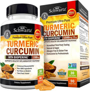 BioSchwartz Turmeric Curcumin with BioPerine 1500mg, Natural Joint & Muscle Support with Black Pepper Extract for Ultra High Absorption 90 Veg Caps