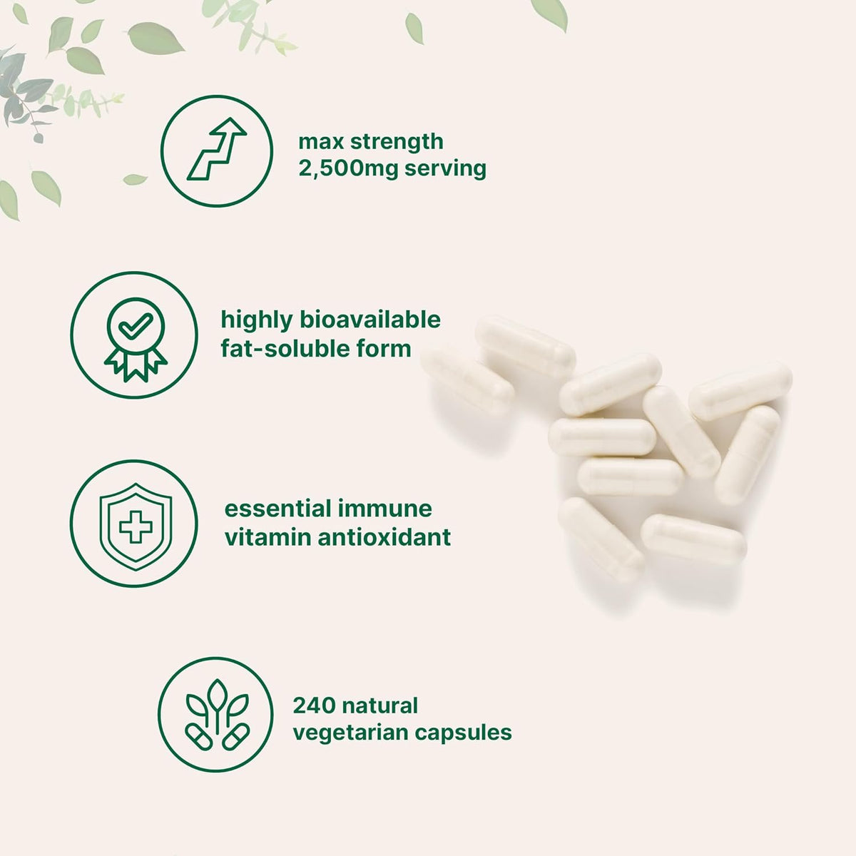 Liposomal Vitamin C Highly Bioavailable Fat Soluble Form Immune Support & Antioxidant Supplement Liposomal Delivery for Superior Absorption Non-GMO, Gluten Free 2,500mg, 240 Veggie Capsules