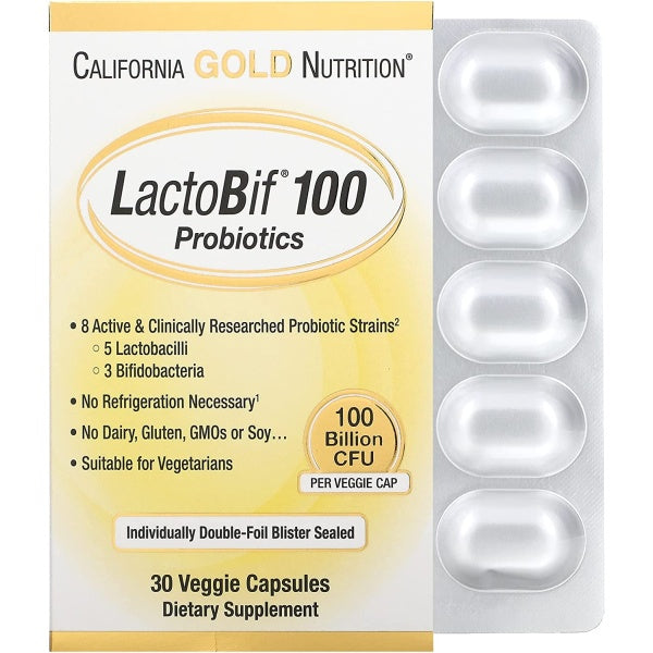 California Gold Nutrition LactoBif Probiotics, 100 Billion CFU, Supports Digestive and Gut Health 30 Veggie Capsules Default Size