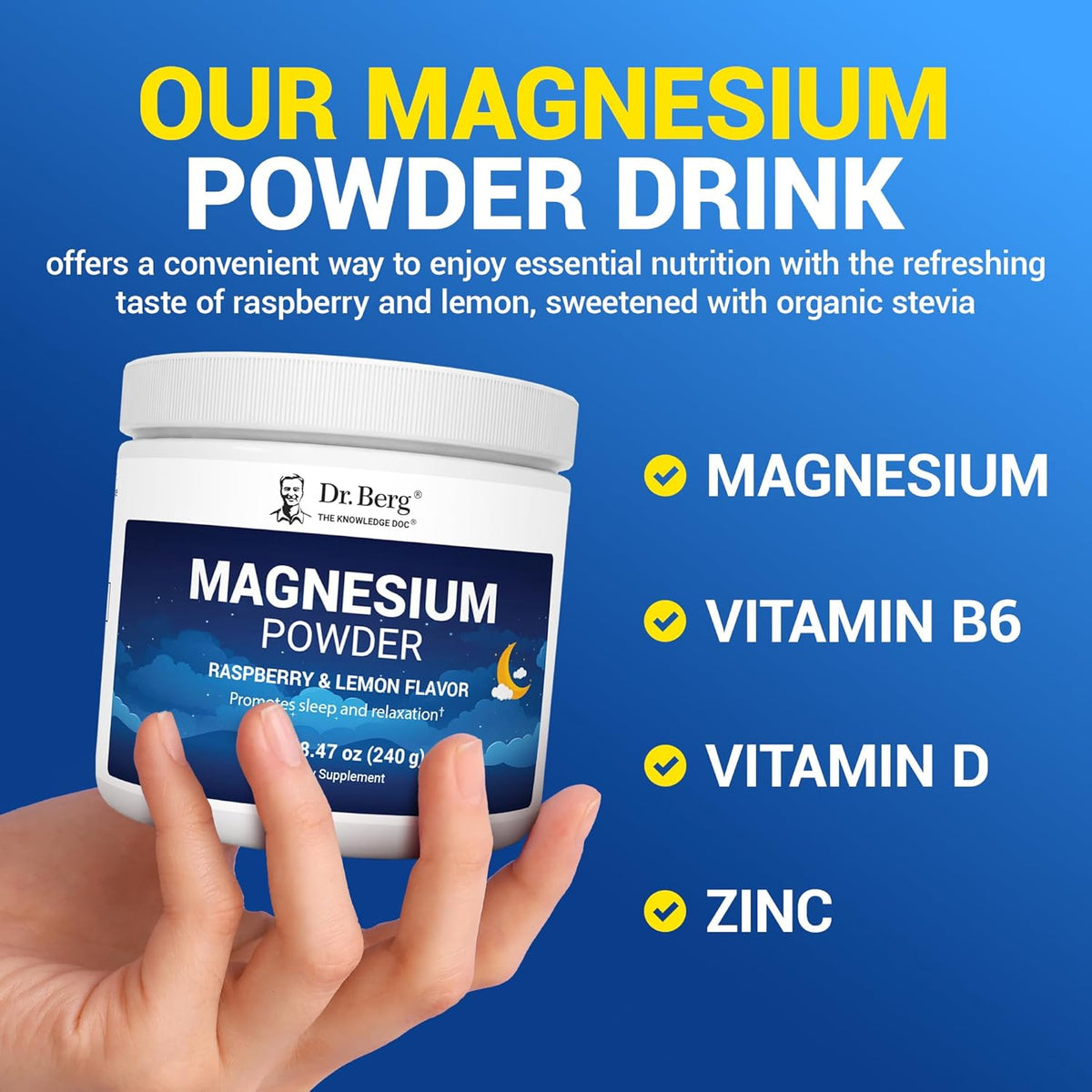 Dr Berg Magnesium Powder Raspberry & Lemon Flavour 235g