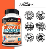 BioSchwartz Glucosamine with MSM & Chondroitin with Fruitex-B, Boswellia Extract and Curcumin Supports Cartilage health & Joint flexibility 90 capsules