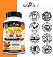 BioSchwartz Turmeric Curcumin with BioPerine 1500mg, Natural Joint & Muscle Support with Black Pepper Extract for Ultra High Absorption 90 Veg Caps
