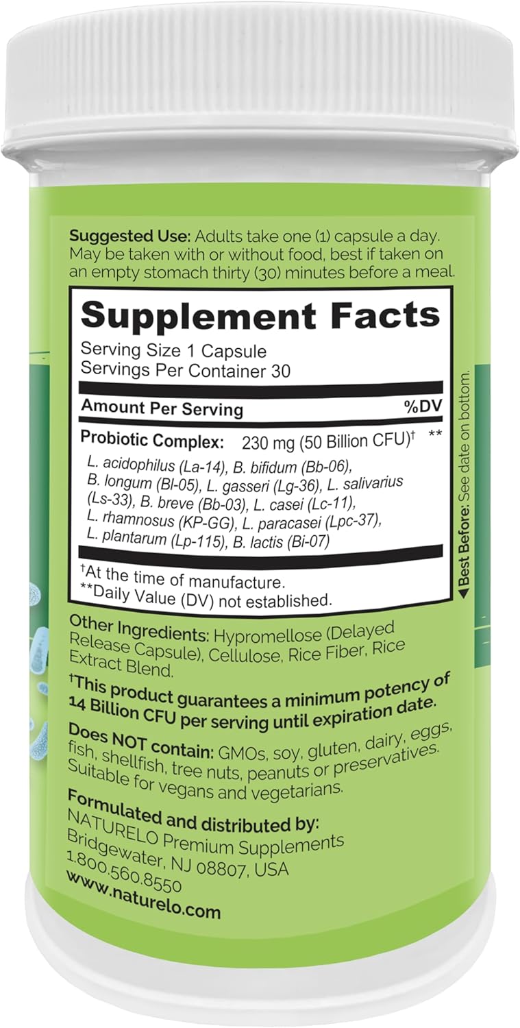 NATURELO Probiotic 50 Billion CFU 30 Delayed Release Capsules