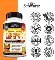 BioSchwartz Turmeric Curcumin with BioPerine 1500mg, Natural Joint & Muscle Support with Black Pepper Extract for Ultra High Absorption 90 Veg Caps