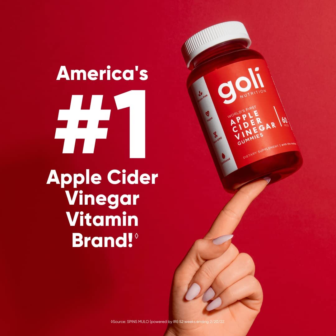 Goli Nutrition Apple Cider Vinegar Gummies, Support Cellular Energy Production and Healthy Immune Function, 60 Pieces