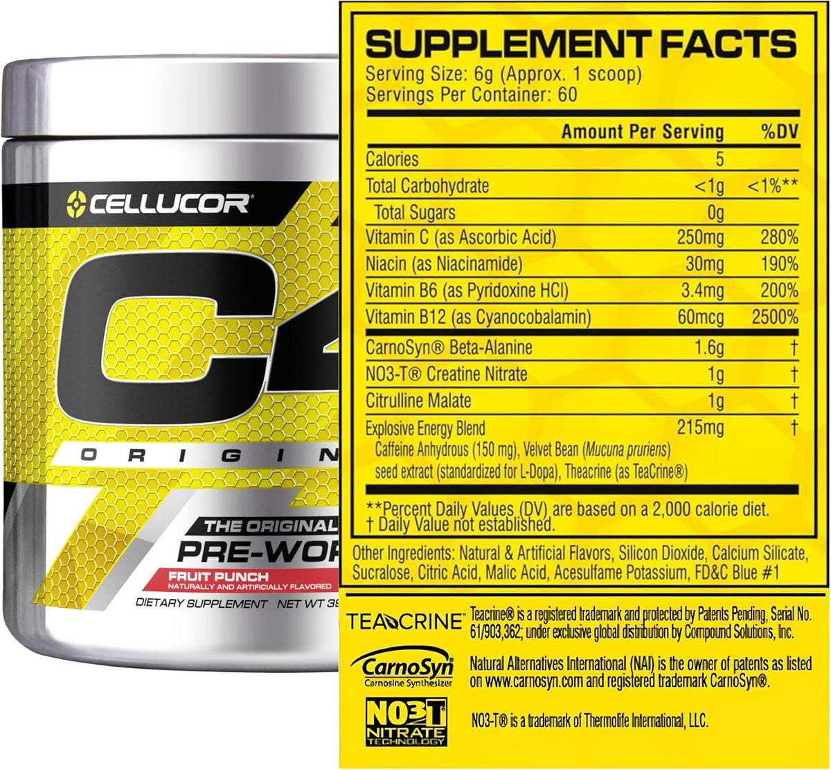 Cellucor C4 Original Explosive Pre-Workout 390grams 60 Servings Fruit Punch flavor