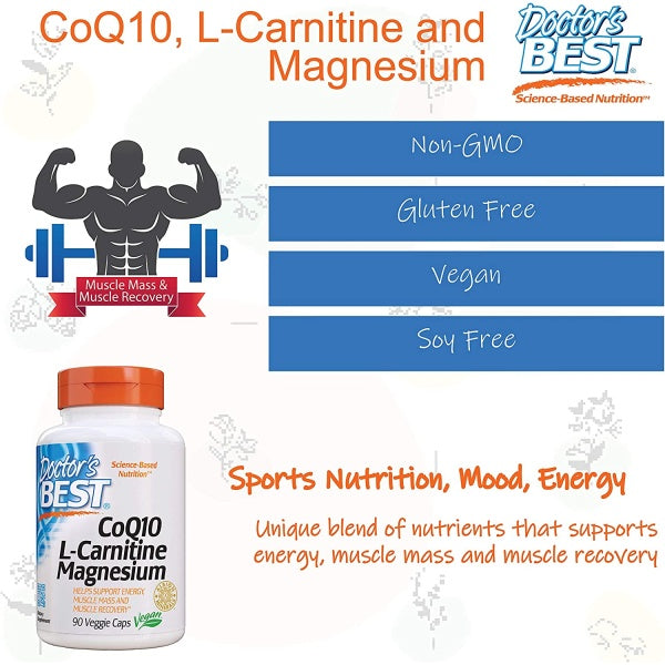 Doctors Best Coq10 L Carnitine Magnesium Supports Energy, Muscle Mass & Muscle Recovery 90 Veggie Caps