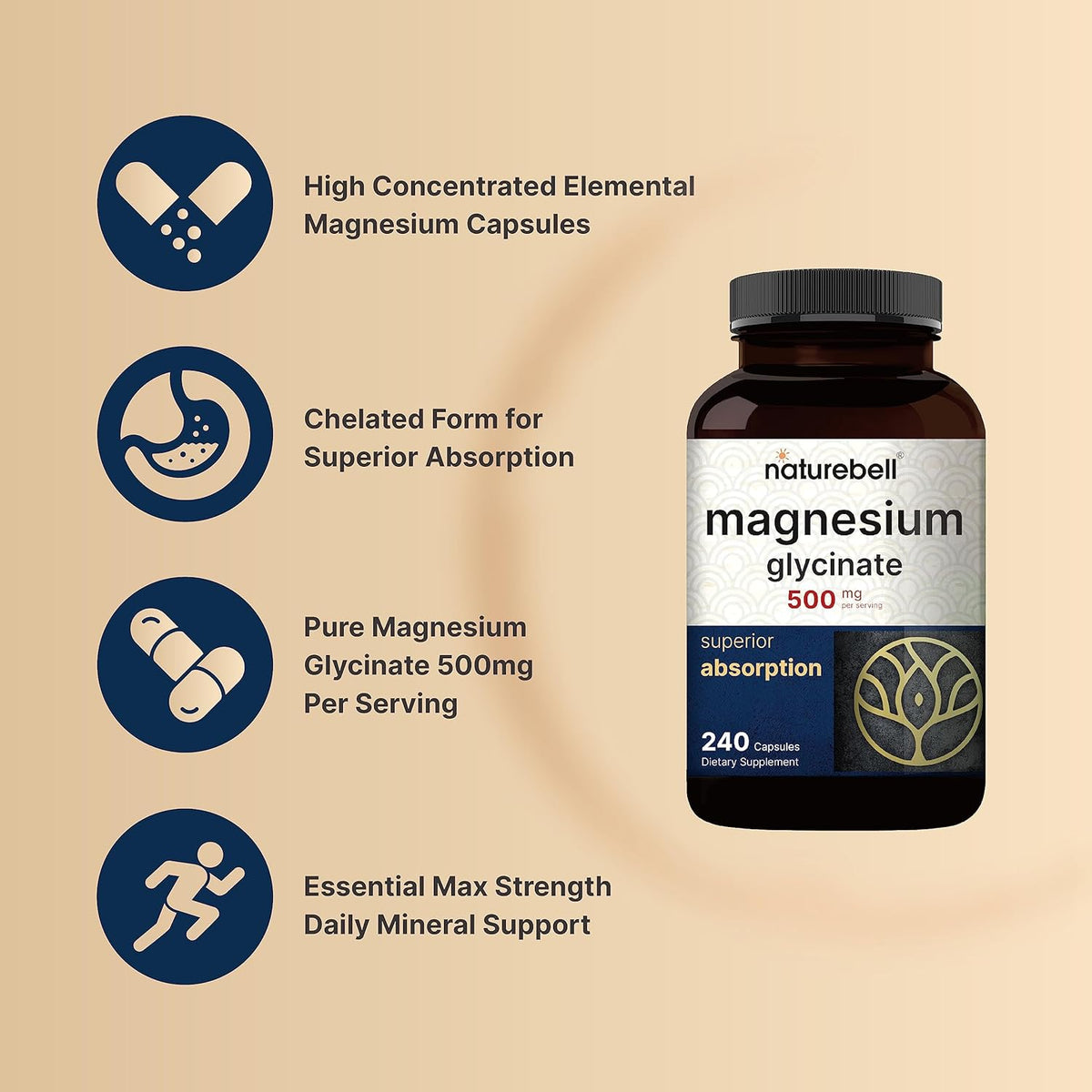 NatureBell Magnesium Glycinate 500 mg 240 capsules