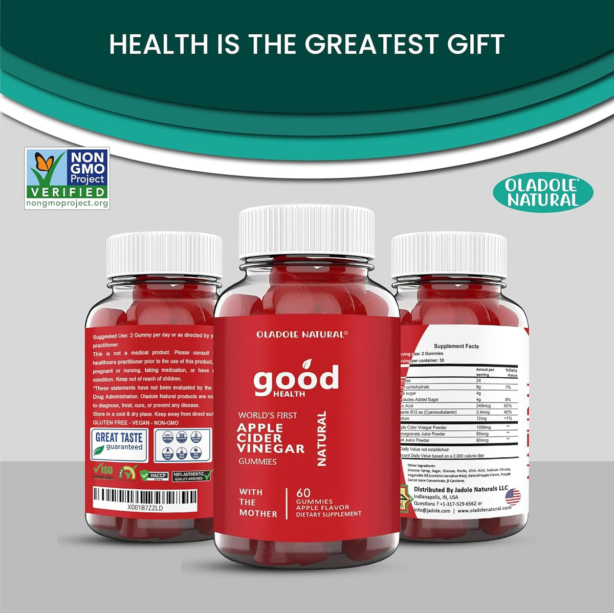 Oladole Natural Apple Cider Vinegar 60 Gummies Apple flavour