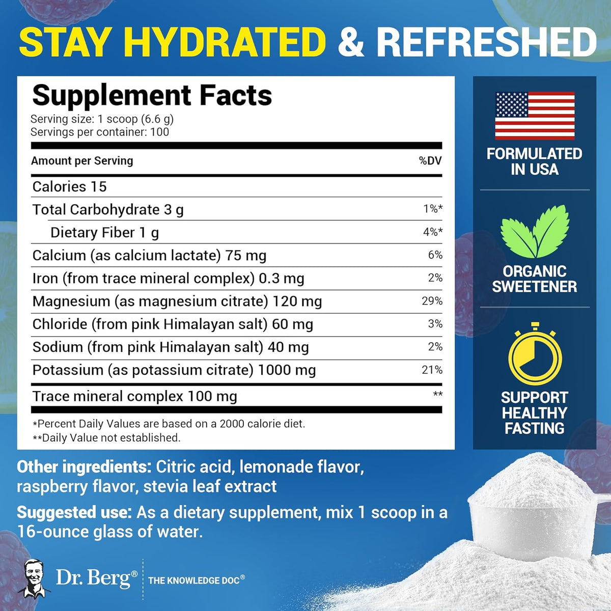 Dr Berg Electrolyte Powder Raspberry and Lemon Flavor 660g