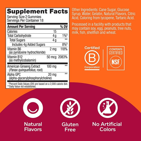Olly Laser Focus, Ginseng, Alpha GPC, B Vitamins, Chewable Supplement to Optimize Your Thinking Power, 36 Gummies