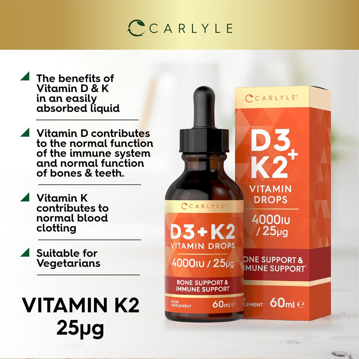 Horbaach Vitamin D3 + K2 4000 IU ( Mk-7 ) drops 60 ml