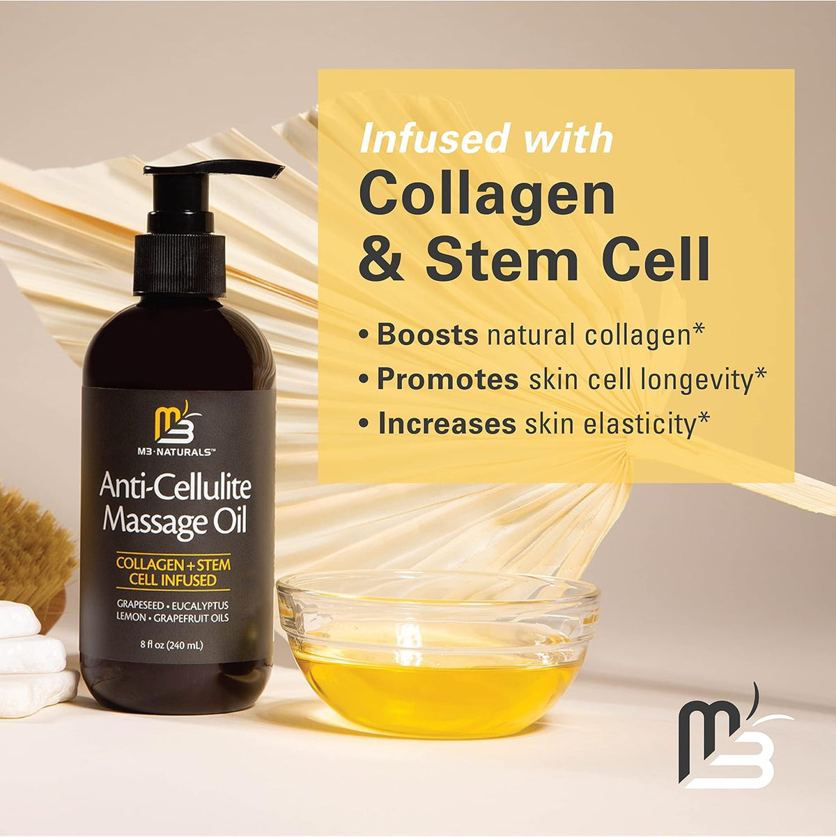 M3 Naturals Anti Cellulite Massage Oil Collagen + Stem Cell infused 240ml