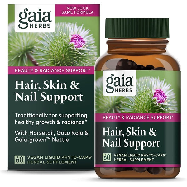 Gaia Herbs Hair, Skin & Nail Support, Helps Promote Healthy Skin, Hair Growth & Nail Growth 60 Vegan Liquid Phyto-Capsules