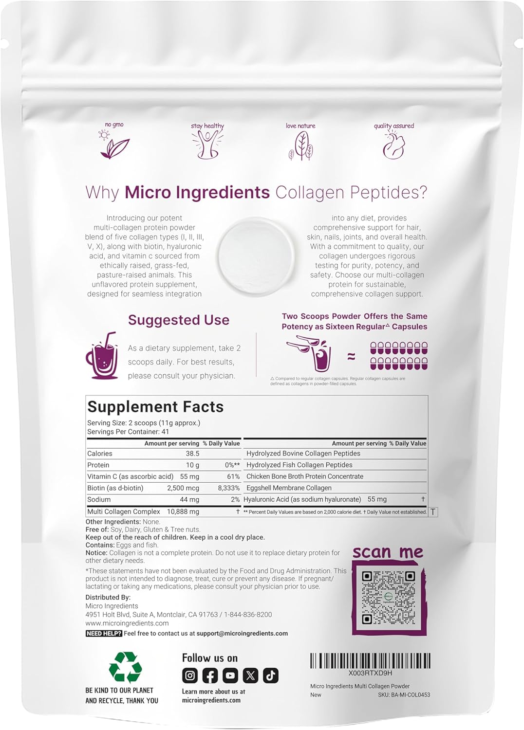 Microingredients Multi Collagen peptides 454g