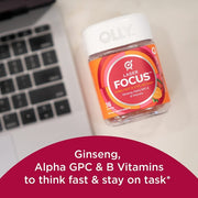 Olly Laser Focus, Ginseng, Alpha GPC, B Vitamins, Chewable Supplement to Optimize Your Thinking Power, 36 Gummies