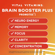 Vital Vitamins for Memory and Focus, Clarity & Brain Support includes Vitamin B12, Gingko Biloba & DMAE 60 capsules