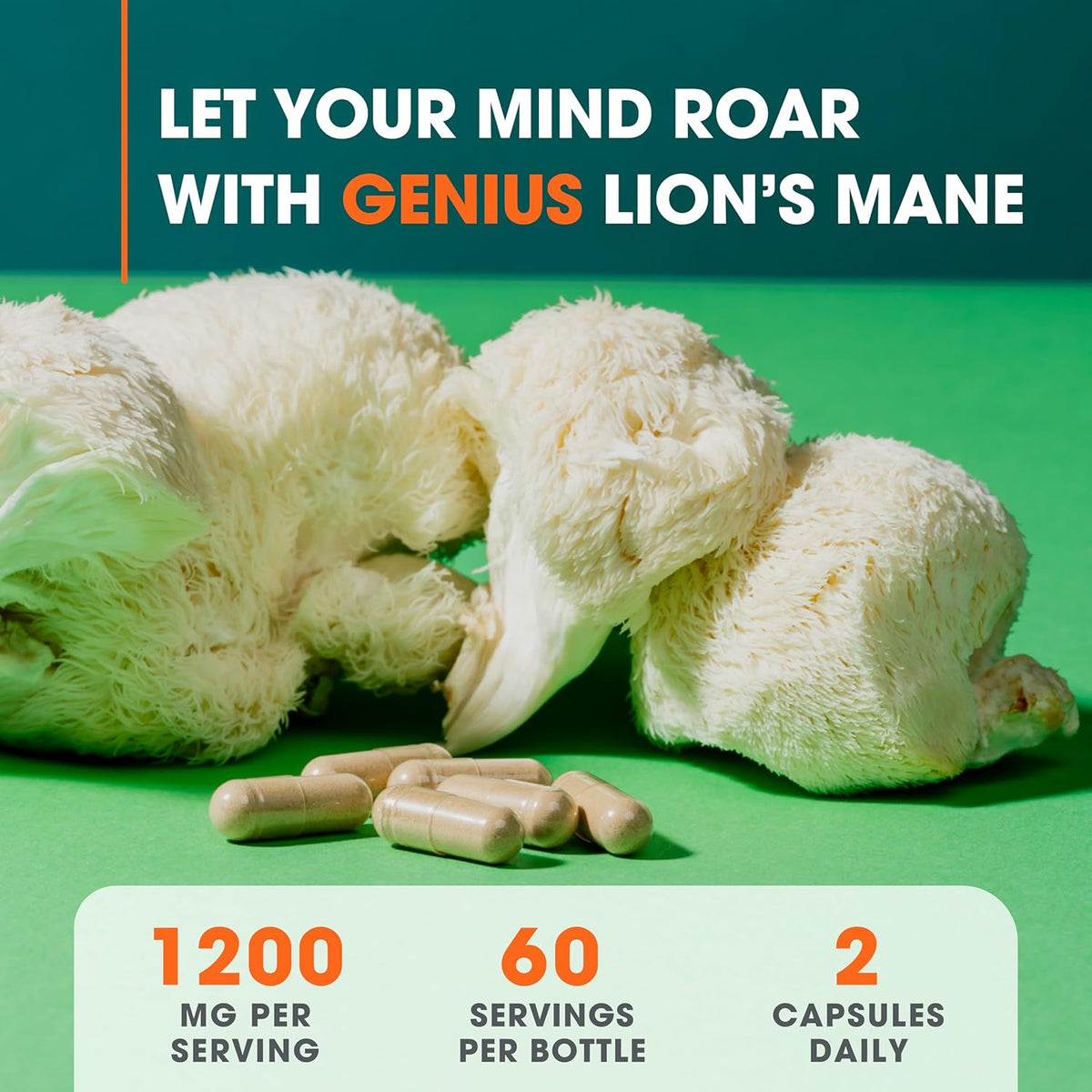 The Genius Brand Genius Lions Mane Support Foucs & Memory & Mood 120 Veg Caps