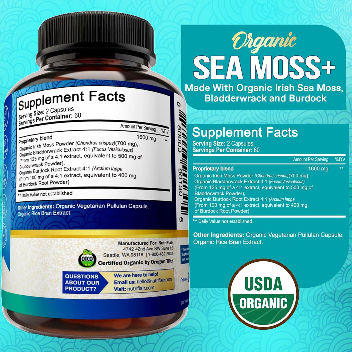 Nutriflair sea moss 1600 mg 120 capsules