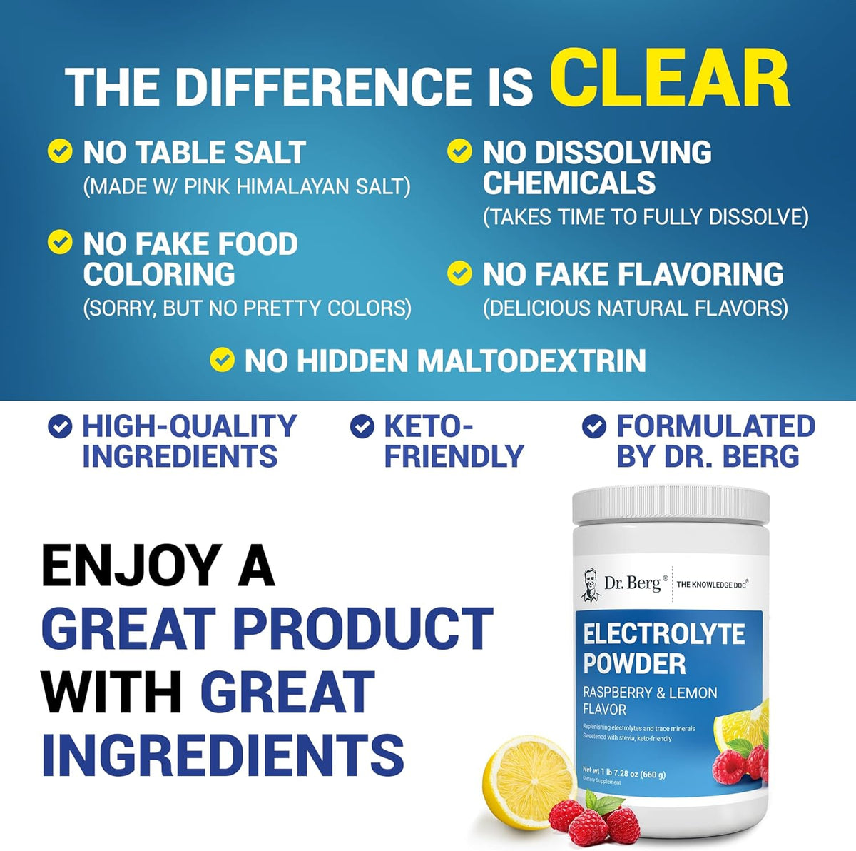 Dr Berg Electrolyte Powder Raspberry and Lemon Flavor 660g
