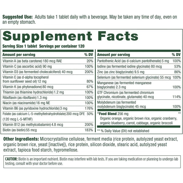 MegaFood Women’s 55+ One Daily, Multivitamin with B, C & D vitamins, Folate, Biotin, 120 Tabs