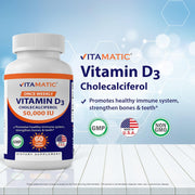 Vitamatic vitamin d3 cholecalferol 50000 iu promotes healthy immune system strengthens bones and teeth 60 veg capsules