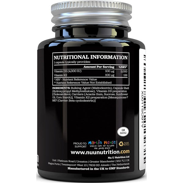 Nu U Nutrition Vitamin D3 4000 IU and Vitamin K2 100 mcg, 150 Vegetarian Capsules