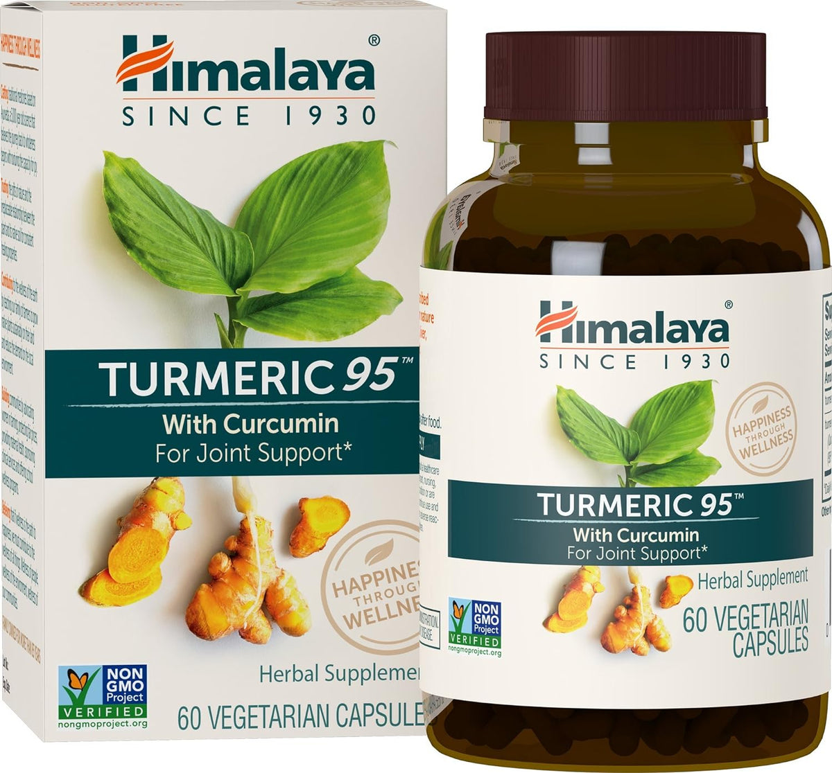 Himalaya Turmeric 95 with Curcumin Joint and Muscle Support Flexibility and Mobility, 60 Vegetarian Capsules