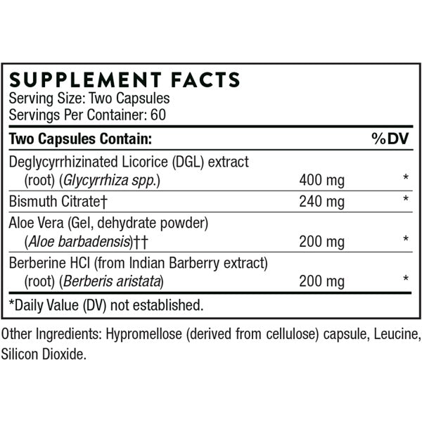 Pepti-Guard by Thorne, is a mineral and botanical formula that promotes microbial balance in the upper GI tract and the stomach