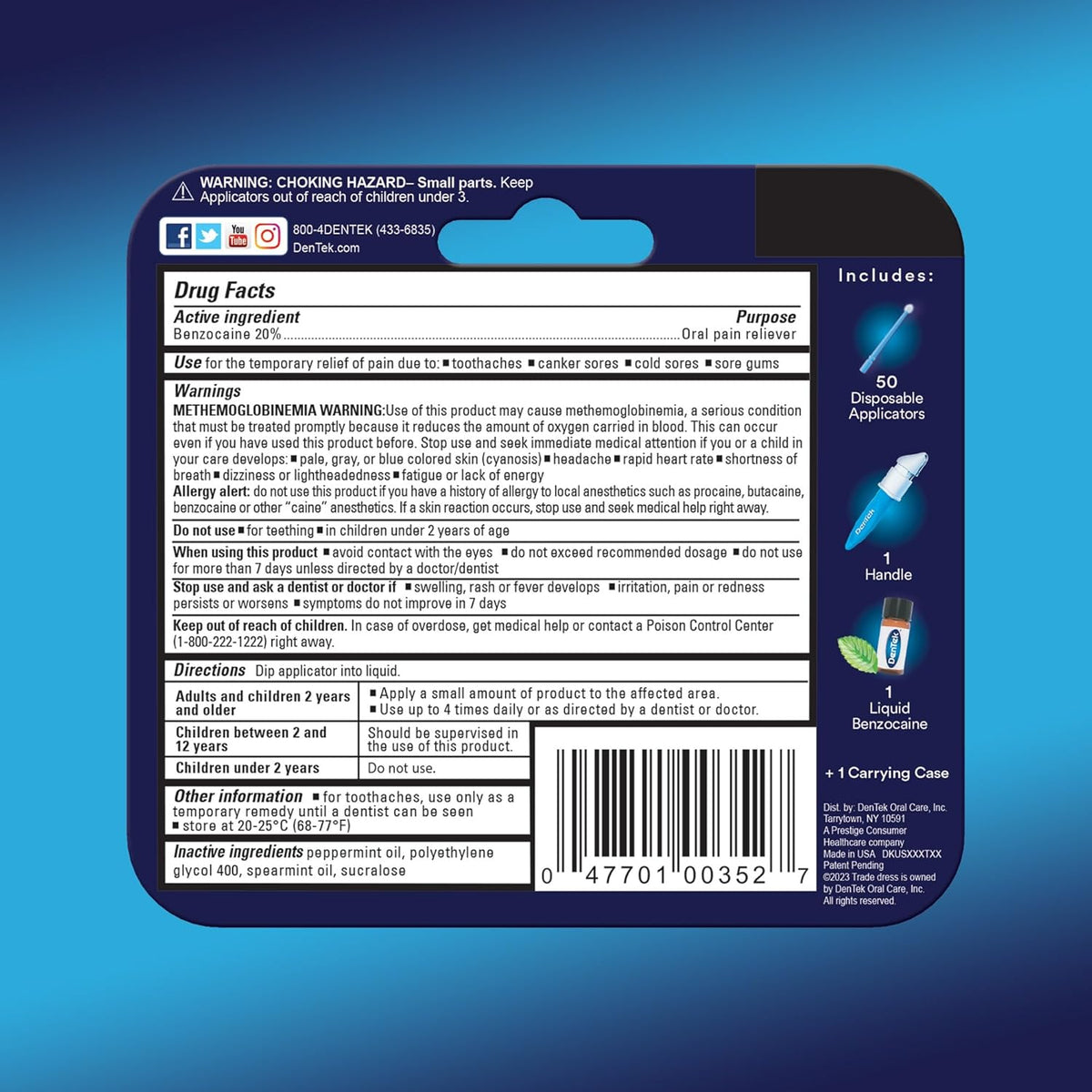 Dentek Inastant Pain Relief Benzocaine 20% for Oral Pain 50 applicators