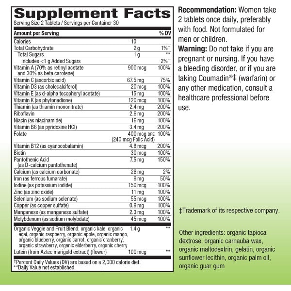 Nature’s Way Alive! Garden Goodness Multivitamin for Women, Support Heart Health and Bone Health, 60 Tablets