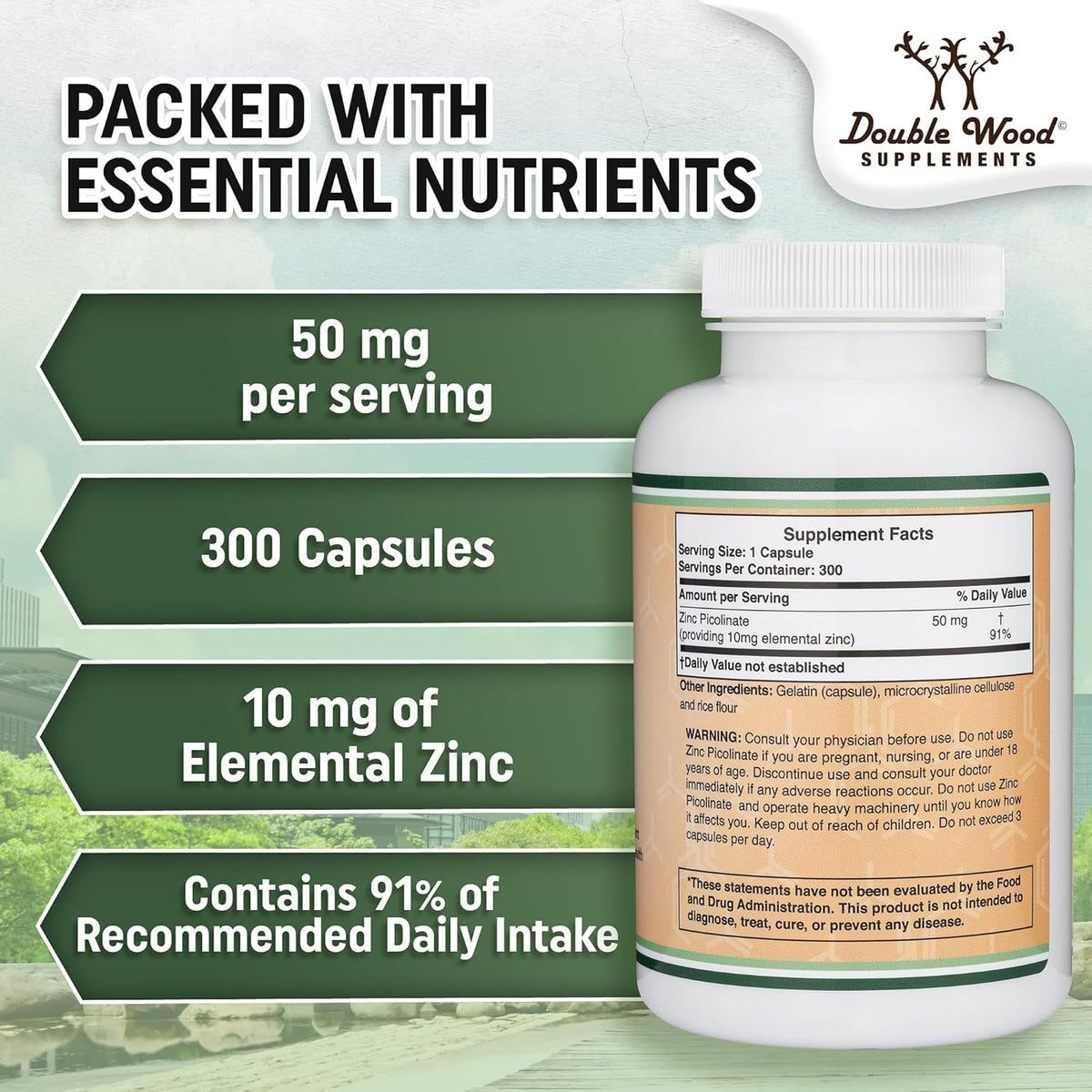 Double Wood zinc picolinate 50mg per capsule 300 capsules