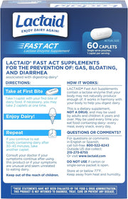 Lactaid Fast Act Lactose Intolerance Relief Caplets, Lactase Enzyme to Prevent Gas, Bloating & Diarrhea Due to Lactose Sensitivity 60 caplets