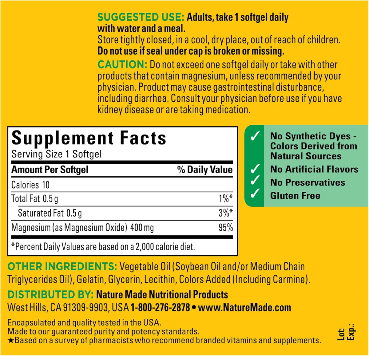Nature Made Magnesium 400mg 110 softgels