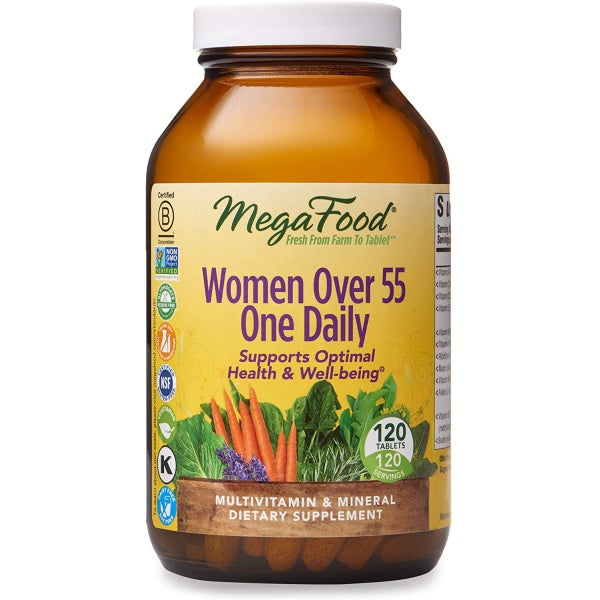 MegaFood Women’s 55+ One Daily, Multivitamin with B, C & D vitamins, Folate, Biotin, 120 Tabs