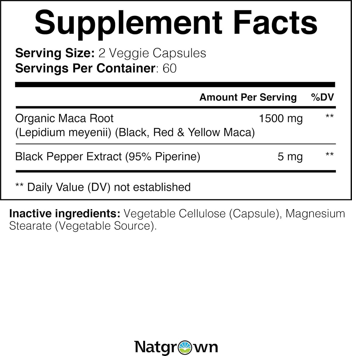 Natgrown Maca Black, Red & Yellow 1500mg Boosts Energy, Supports Hormonal Balance & Enhances Sexual Health 120 caps