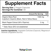 Natgrown Maca Black, Red & Yellow 1500mg Boosts Energy, Supports Hormonal Balance & Enhances Sexual Health 120 caps